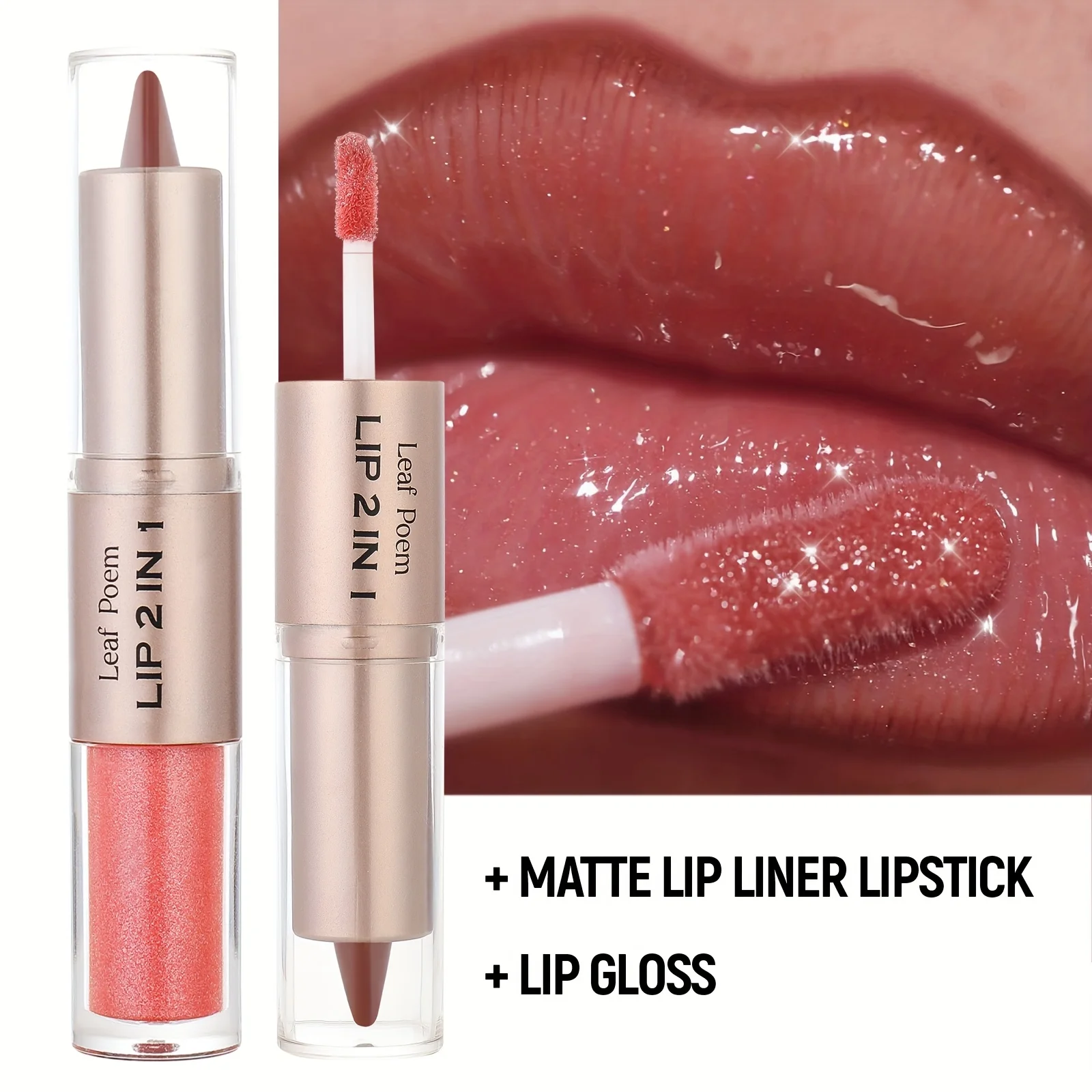 2 In 1 Dual-Ended Lip Liner & Gloss Combo High Pigmented Long-Lasting Lipstick Softens the Look of Lines Make Lips Appear Fuller