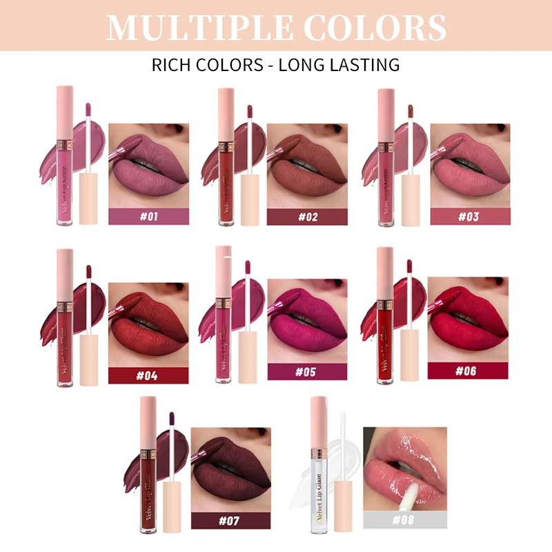 8 pcs matte liquid lipstick, lip glaze - waterproof, non-stick, long-lasting lip gloss, brown, pink, purple and red tones - Image 3