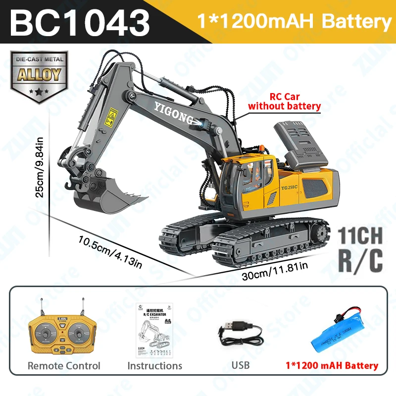 ZWN 2.4G Remote Control Excavator Dump Truck RC Model Car Toy Professional Alloy Plastic Simulation Construction Vehicle for Kid - Image 7
