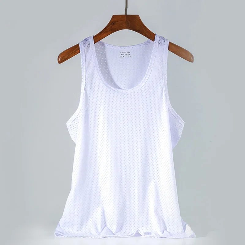Men's Ice Silk Mesh Tank Tops Gym Stringer Transparent Bodybuilding Sleeveless Shirt Fitness Vest Male mesh Muscle Singlets - Image 8