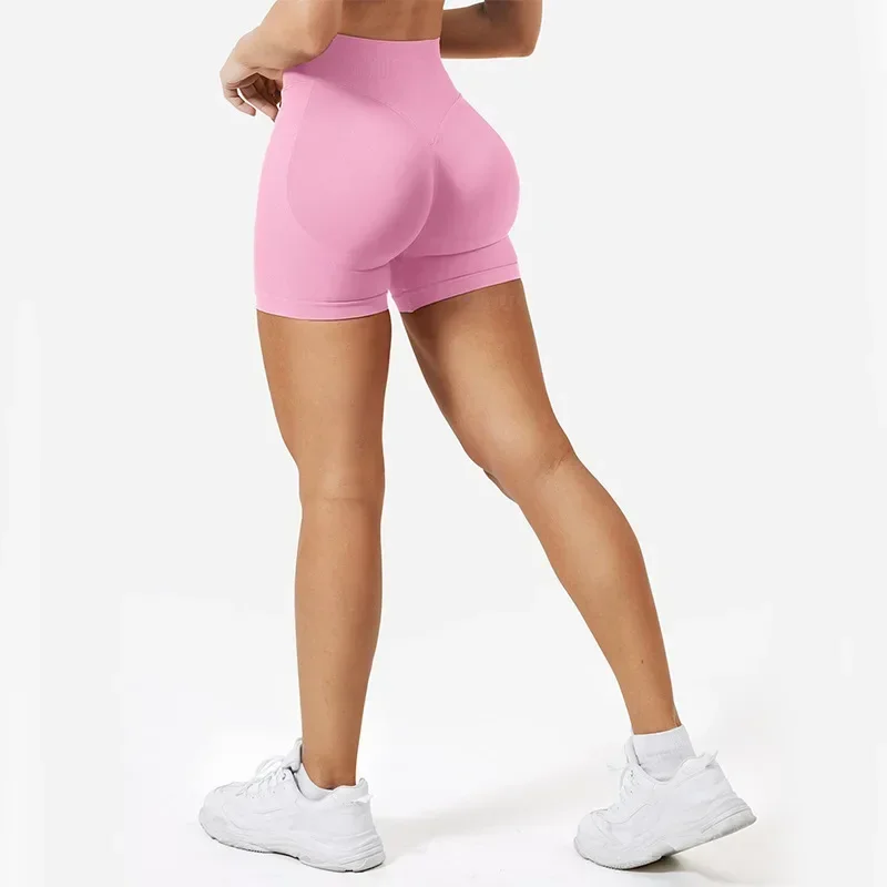 Women's High Waisted Yoga-Shorts Seamless Low Ribbed Waistband Gym Shorts Scrunch Bum High Stretch Running Cycling Shorts - Image 6