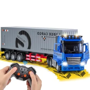 9 Channel RC Semi Truck with Trailer Metal Cab 2.4Ghz Remote Control Container Truck with Lights and Sounds Red Birthday Gift f