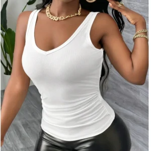 Summer Tanks Camis Women New Summer Solid Sexy Crop Top Hot Girl Sleeveless Casual V-neck Vest Camisole Tees Top Sling Woman