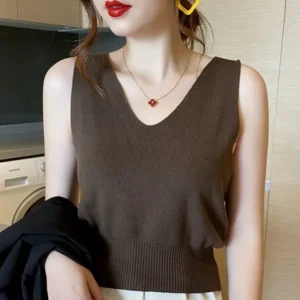 1pcs Summer Sleeveless Tops Ice Silk Women Tank Top Lady Inside Wear Camisoles Loose Underwear Female Vests Sexy V Neck Clothing