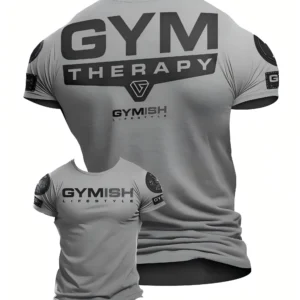Summer fashion men's muscle training letter print comfortable and breathable round neck T-shirt outdoor casual sports top