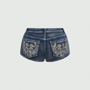 Low Rise Distressed Denim Shorts Female Jeans Womens Jeans Shorts Vintage Y2K Punk Style Embroidered Hot Pants