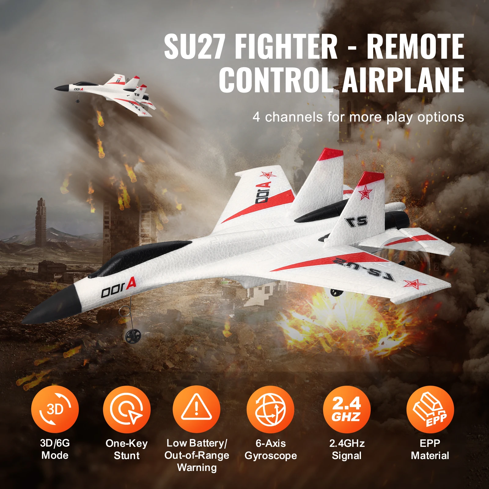 SucceBuy SU27 RC Plane 2.4G Remote Control Flying Model Glider Airplane with 2 Batteries Aircraft Foam Toys for Children Gifts - Image 2