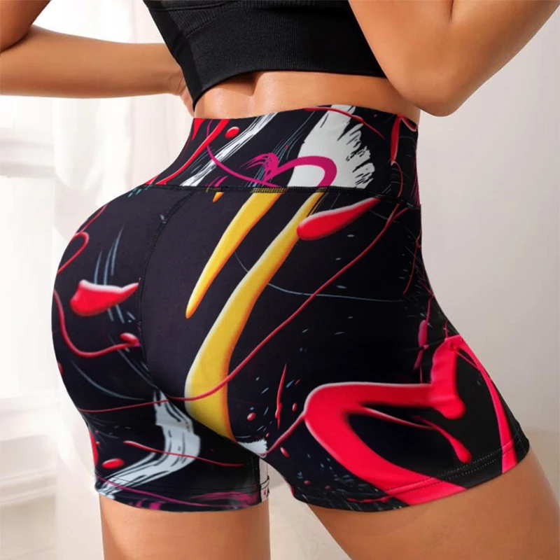 Women Summer Sexy Heart Graffiti Print Yoga leggings Shorts Women High Waist Tummy Control Workout Shorts Athletic Biker Shorts - Image 4
