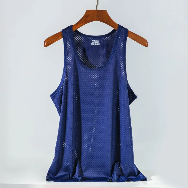 Men's Ice Silk Mesh Tank Tops Gym Stringer Transparent Bodybuilding Sleeveless Shirt Fitness Vest Male mesh Muscle Singlets - Image 15