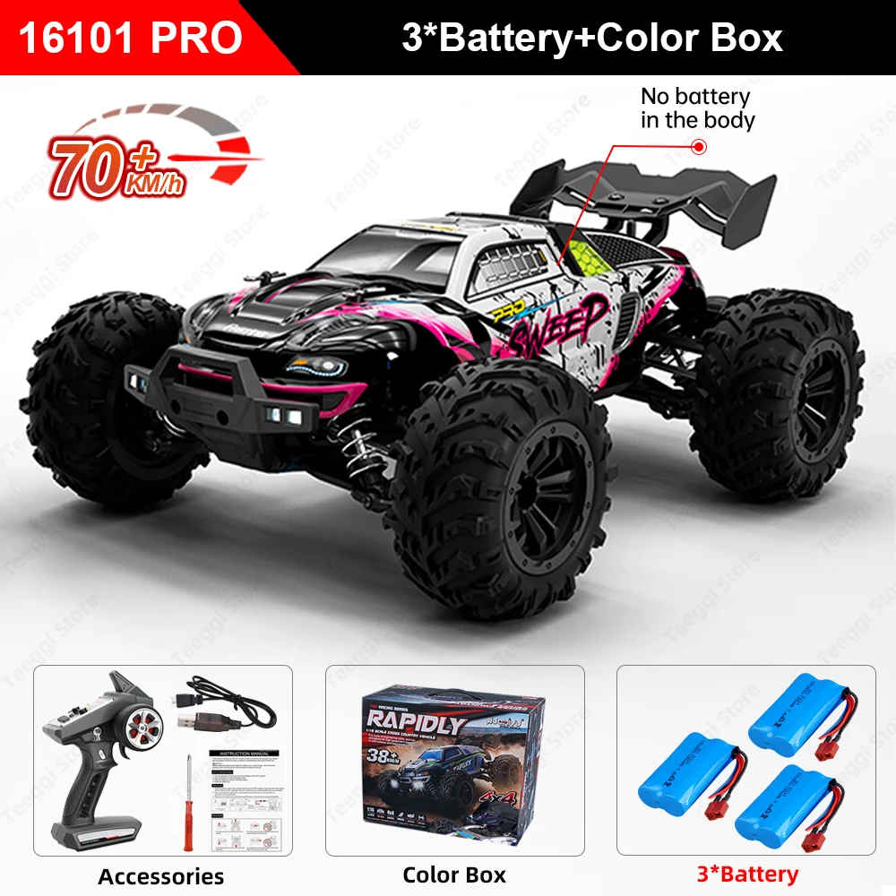 Teeggi 16101 /16102 PRO 1:16 High Speed RC Car With LED Light Drift 70KM/H 4WD RC Off-Road Car Monster Truck Toy For Kid Gifts - Image 10
