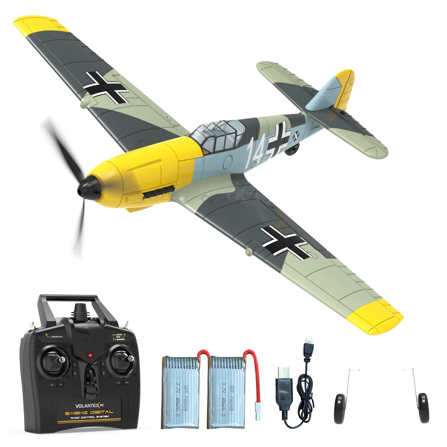 VOLANTEXRC RC Plane, 4 Channel Remote Control Airplane BF109 Fighter RTF with Aileron, Gyro, Aerobatics & 3 Modes Easy to Fly