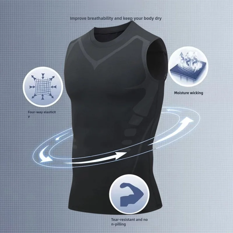 Mans Compression Tank Top Men Gym Shirt Sleeveless Quick Dry Sportswear Male Fitness Bodybuilding Vest Workout Muscle Top - Image 3