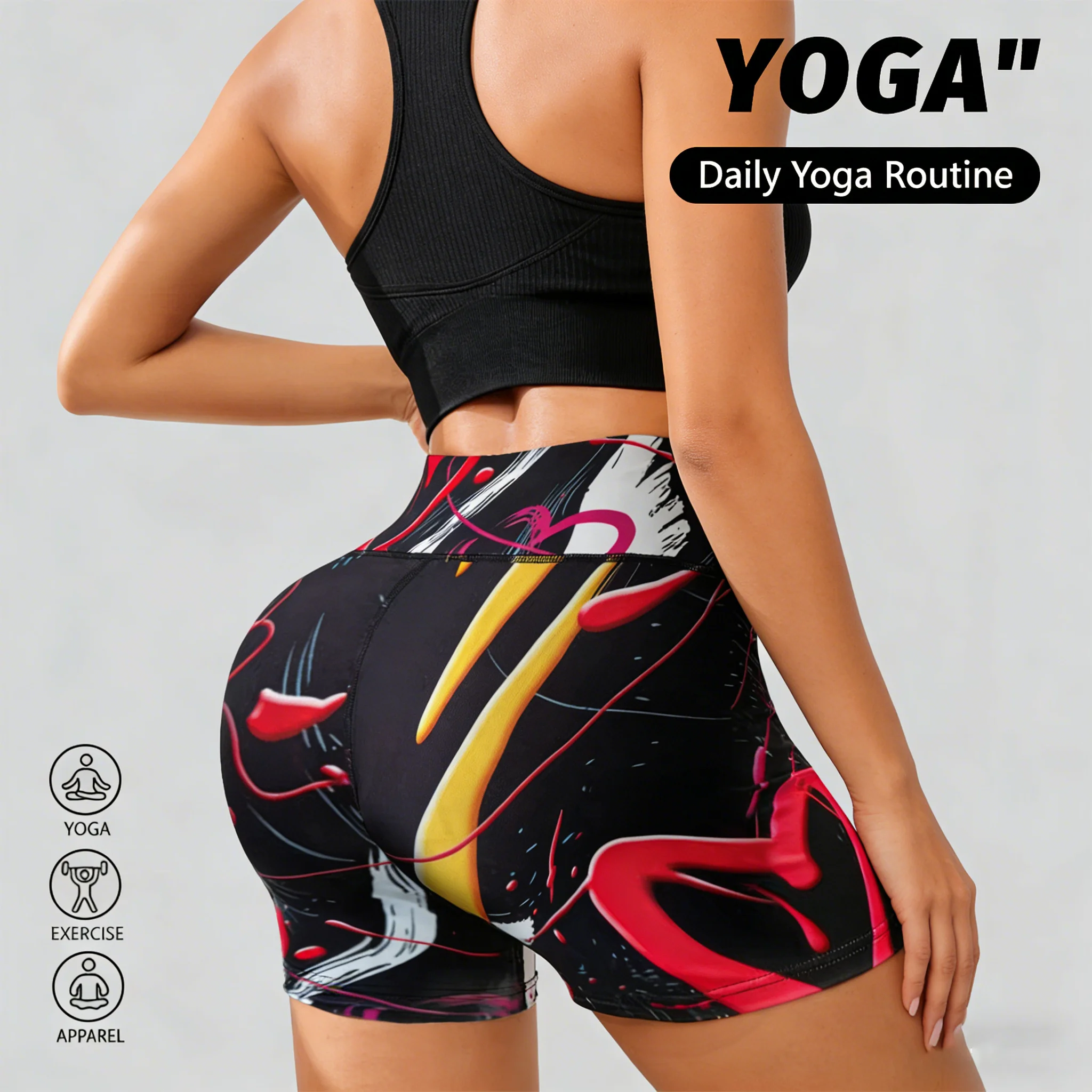 Women Summer Sexy Heart Graffiti Print Yoga leggings Shorts Women High Waist Tummy Control Workout Shorts Athletic Biker Shorts