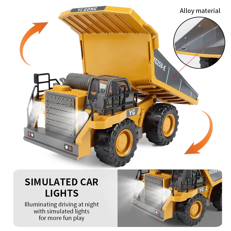 ZWN 2.4G Remote Control Excavator Dump Truck RC Model Car Toy Professional Alloy Plastic Simulation Construction Vehicle for Kid - Image 4