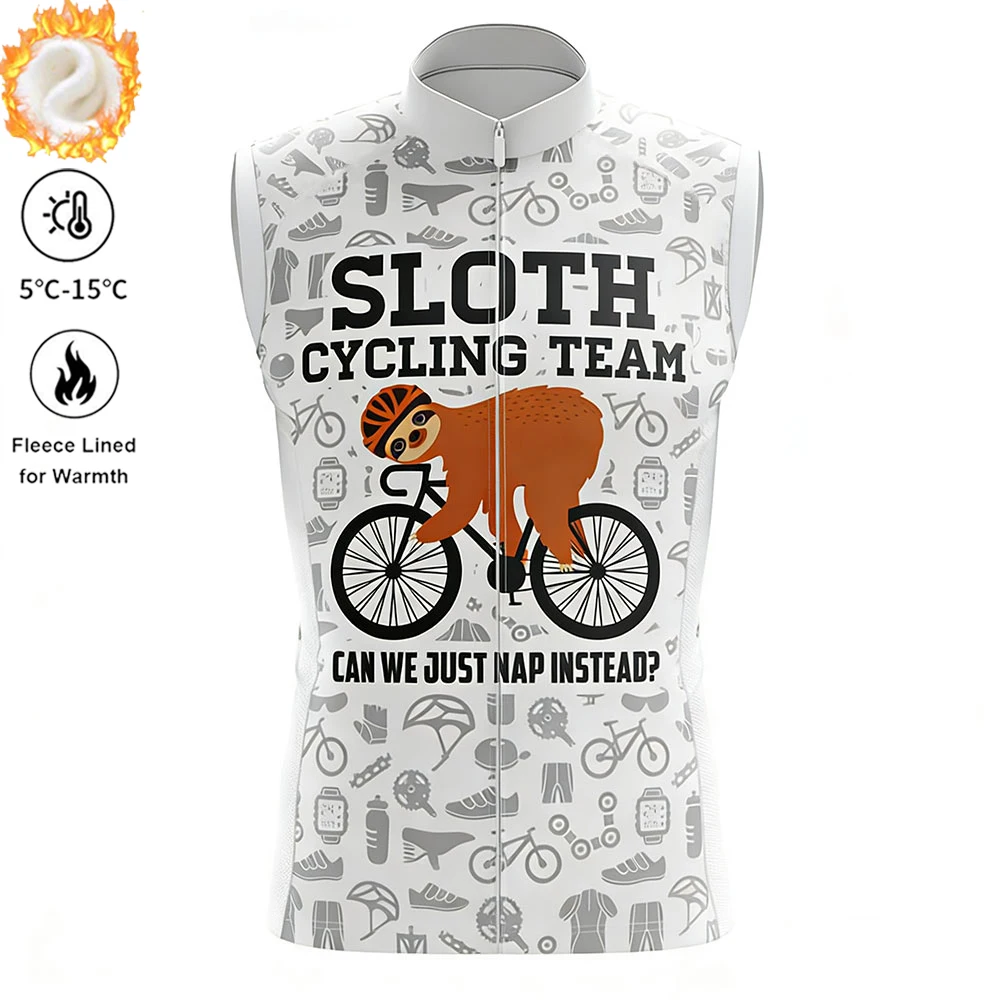 Sloth Team Winter Cycling Vest Man's Winter Autumn Thermal Fleece Warm Cycling Vests for Outdoor Sports MTB Road Bike Waistcoat - Image 9