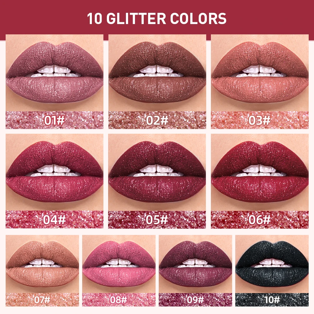 QIBEST Diamond Liquid Lipstick Moisturizing Long-Lasting Purple Sparkling Waterproof Lip Gloss Cosmetics Matte Glitter Lipstick - Image 4