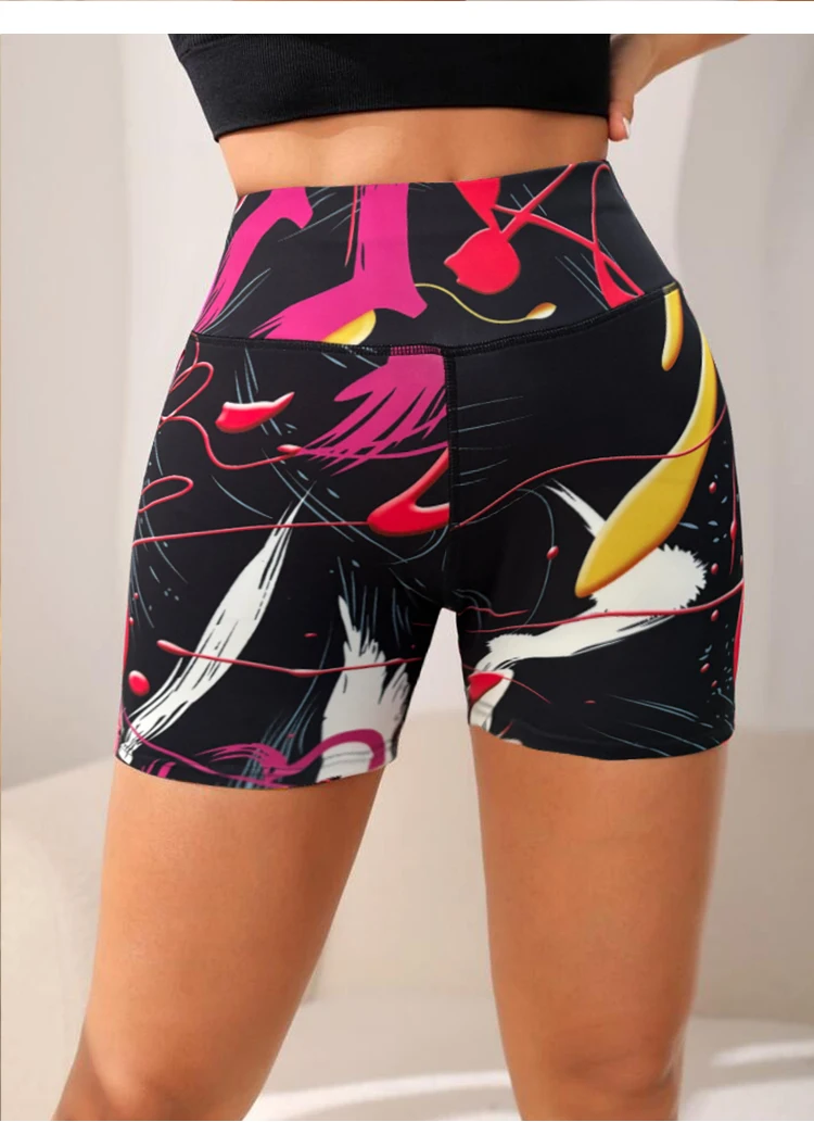 Women Summer Sexy Heart Graffiti Print Yoga leggings Shorts Women High Waist Tummy Control Workout Shorts Athletic Biker Shorts - Image 5