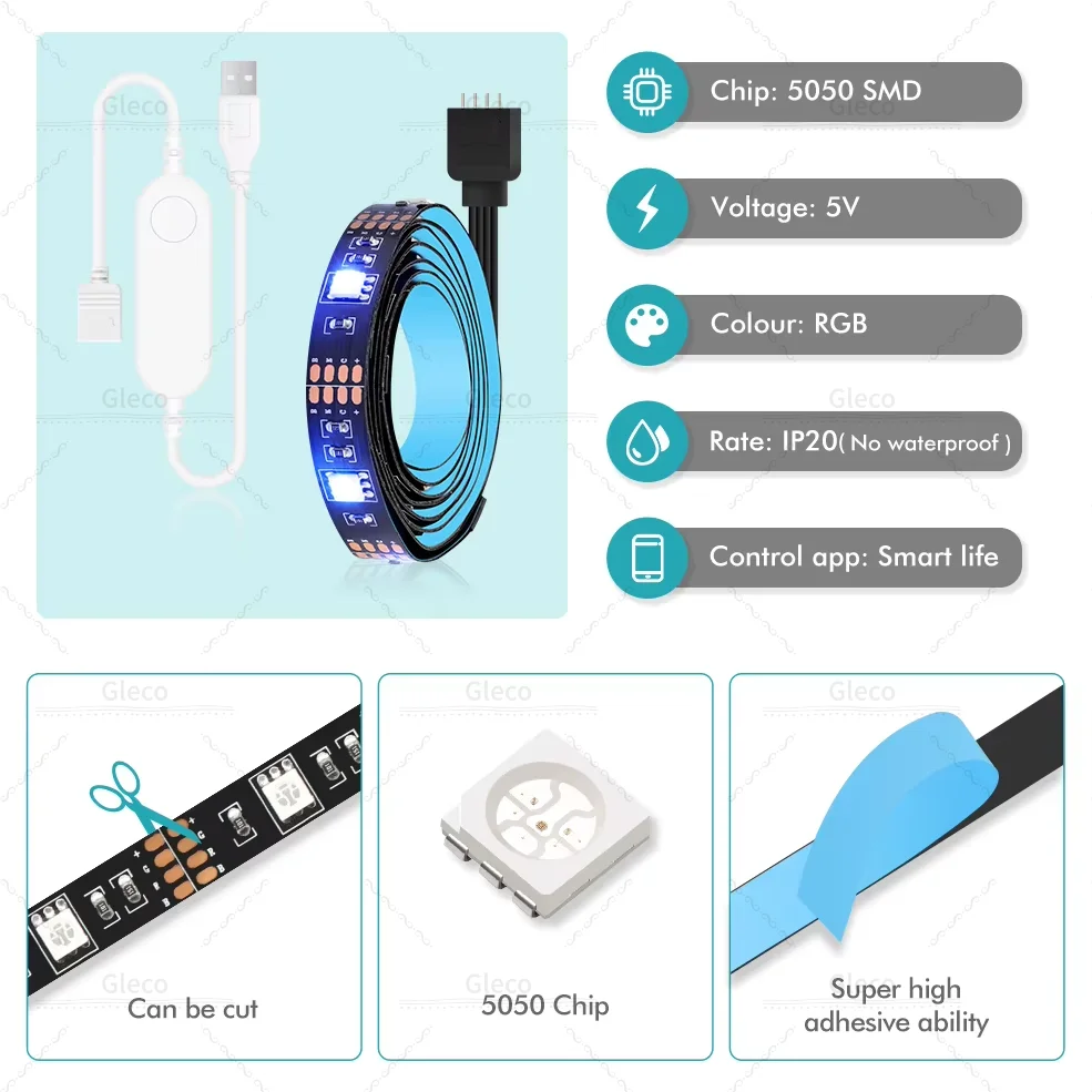 Wifi/Zigbee Tuya USB Led Lights RGB led Strip DC5V 5050 Smart Led TV Back Lighting For Alexa Google Home Automation Smart Life - Image 3