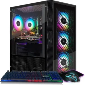 Gaming PC Desktop,Radeon RX 580 8G GDDR5, 10th Gen G5905 3.5G, 16G RAM, 512G SSD, WiFi, BT 5.0, RGB Fan x 4, RGB Mouse Pad