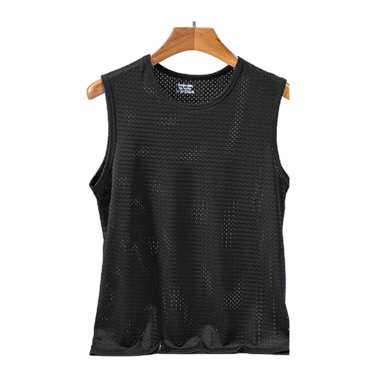 Men's Ice Silk Mesh Tank Tops Gym Stringer Transparent Bodybuilding Sleeveless Shirt Fitness Vest Male mesh Muscle Singlets - Image 12