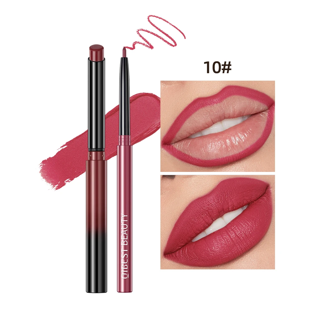QIBEST Matte Nude Lipstick Pen Long Lasting Lipliner Lip Pencil Waterproof Lip Liner Contour Sexy Red Lip Makeup Set For Women - Image 8