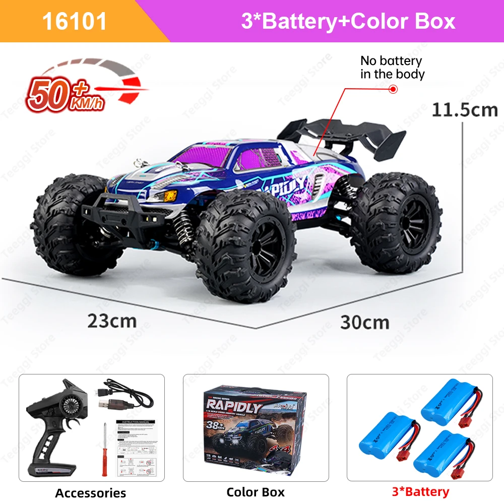 Teeggi 16101 /16102 PRO 1:16 High Speed RC Car With LED Light Drift 70KM/H 4WD RC Off-Road Car Monster Truck Toy For Kid Gifts - Image 14
