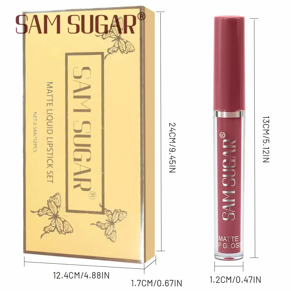 12-piece Matte Lip Gloss Set with Lip Brush - Non-transfer, Long-lasting, Waterproof and Sweat-proof, Lipstick Makeup, Suitable - Image 6