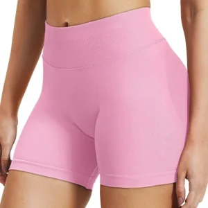 Women's High Waisted Yoga-Shorts Seamless Low Ribbed Waistband Gym Shorts Scrunch Bum High Stretch Running Cycling Shorts
