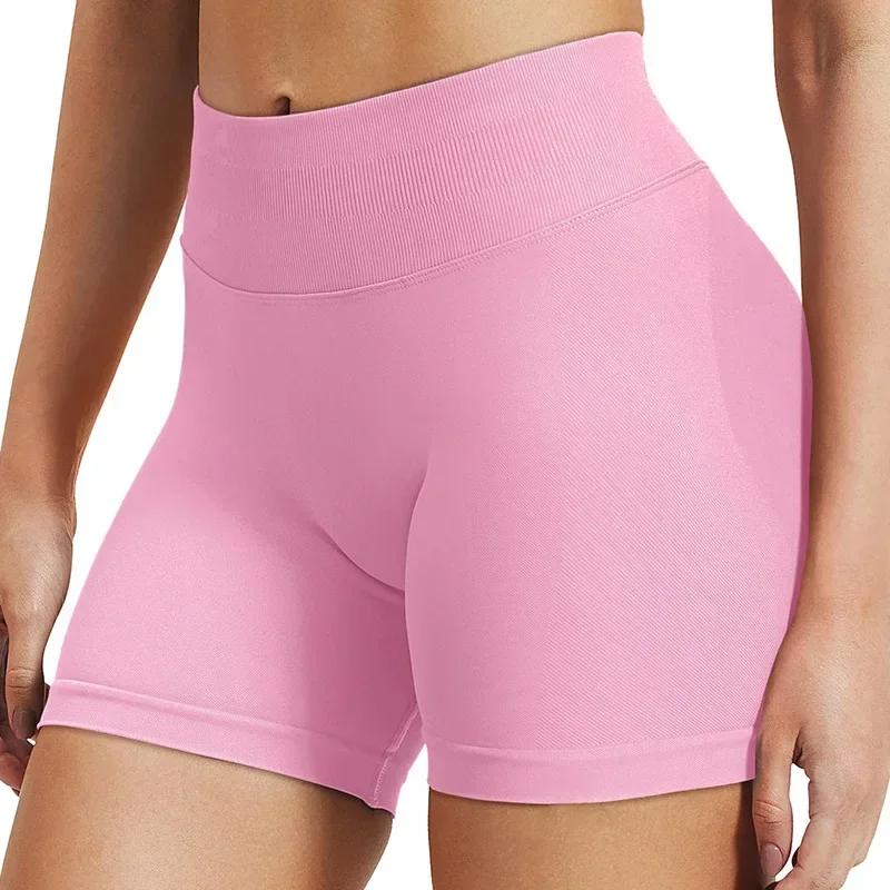 Women's High Waisted Yoga-Shorts Seamless Low Ribbed Waistband Gym Shorts Scrunch Bum High Stretch Running Cycling Shorts