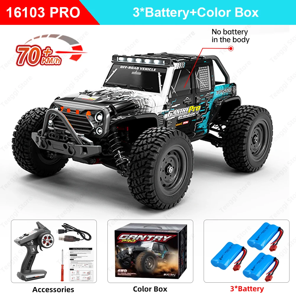 Teeggi 16101 /16102 PRO 1:16 High Speed RC Car With LED Light Drift 70KM/H 4WD RC Off-Road Car Monster Truck Toy For Kid Gifts - Image 8
