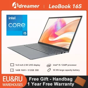 16 Inch Laptop with Intel Core i5 1240P 2.5K IPS Display Windows 11 Notebook Portable Adreamer Laptop 16GB RAM 1TB ROM SSD