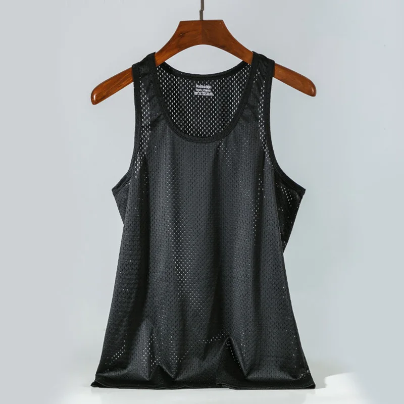 Men's Ice Silk Mesh Tank Tops Gym Stringer Transparent Bodybuilding Sleeveless Shirt Fitness Vest Male mesh Muscle Singlets - Image 13