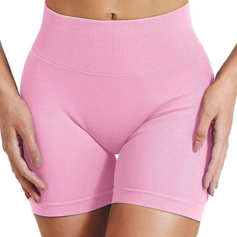 Women's High Waisted Yoga-Shorts Seamless Low Ribbed Waistband Gym Shorts Scrunch Bum High Stretch Running Cycling Shorts - Image 3