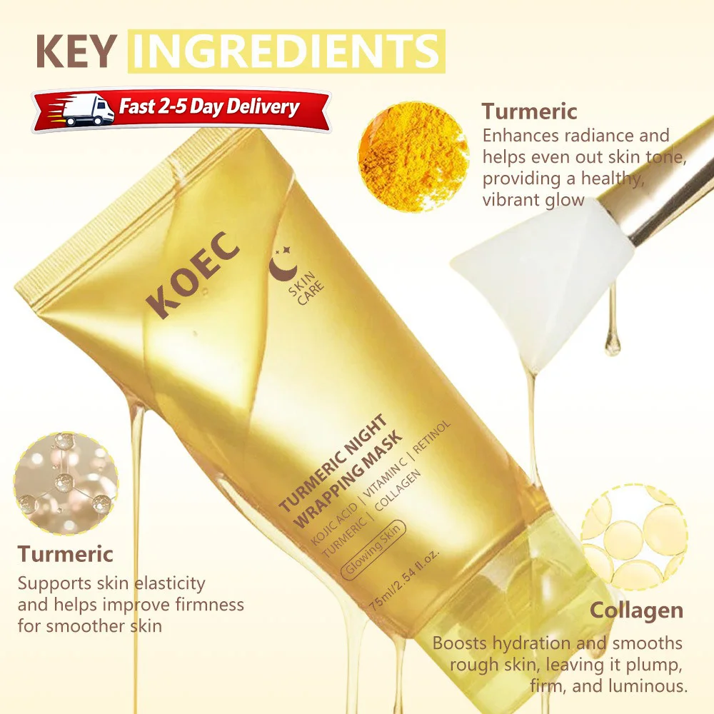Turmeric Overnight Peel Off Mask with Collagen for Dark Spots Brightening Firming Hydrating Face Mask Oil Control Skin Care 75ml - Image 2