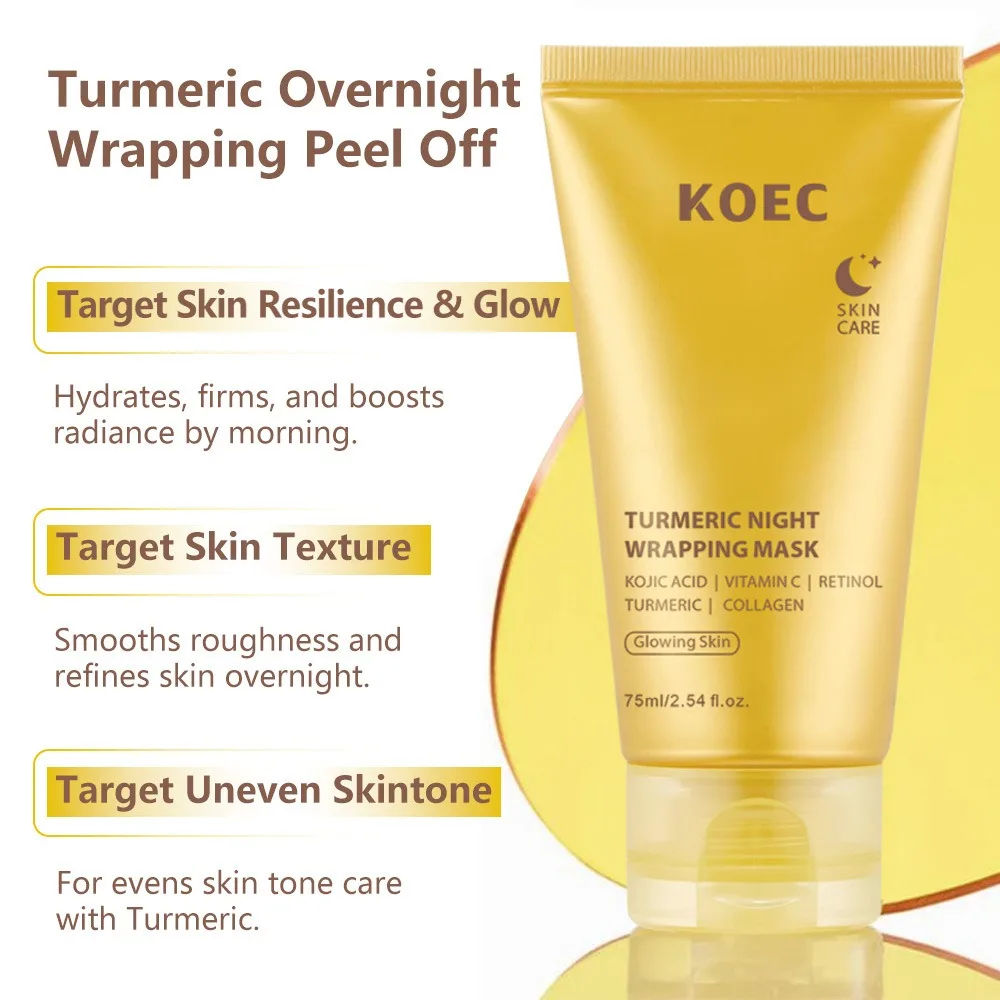 Turmeric Overnight Peel Off Mask with Collagen for Dark Spots Brightening Firming Hydrating Face Mask Oil Control Skin Care 75ml - Image 5