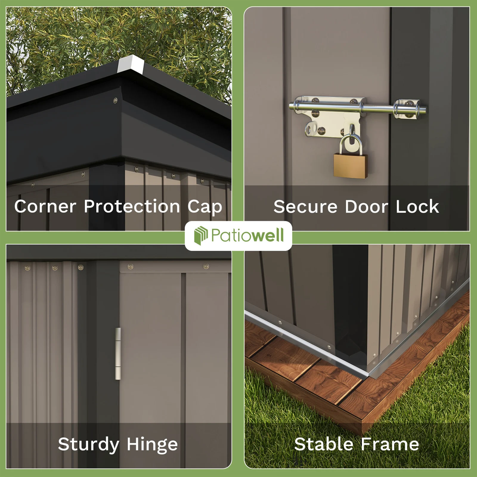 Patiowell 5x3 FT Outdoor Storage Shed, Tool Shed with Sloping Roof and Lockable Door, Metal Shed for Backyard Garden Patio Lawn - Image 4