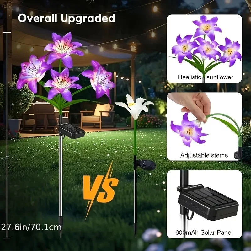 Solar Garden Light Outdoor Blooming Lily Solar Flower Outdoor Waterproof Landscape Lamp for Yard Patio Flowerbed Christmas Decor - Image 3