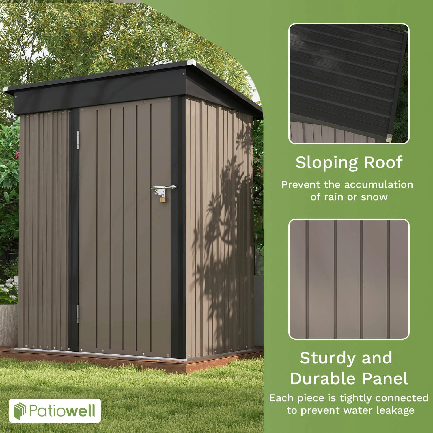 Patiowell 5x3 FT Outdoor Storage Shed, Tool Shed with Sloping Roof and Lockable Door, Metal Shed for Backyard Garden Patio Lawn - Image 5
