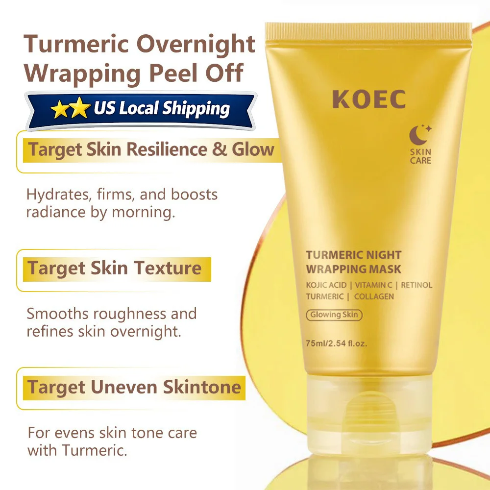 Turmeric Overnight Peel Off Mask with Collagen for Dark Spots Brightening Firming Hydrating Face Mask Oil Control Skin Care 75ml - Image 3