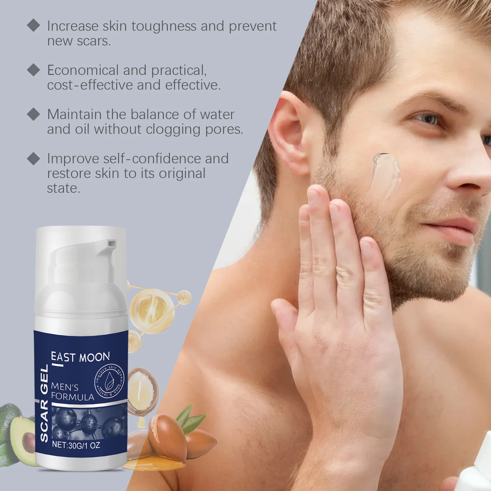 East Moon 30g Men's Skin Care Gel Collagen Scar Reduce Smoothing Skin Moisturize Quick Absorbed Light Lines Nourishing Care Gel - Image 3