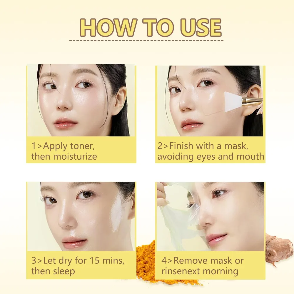 Turmeric Overnight Peel Off Mask with Collagen for Dark Spots Brightening Firming Hydrating Face Mask Oil Control Skin Care 75ml - Image 4