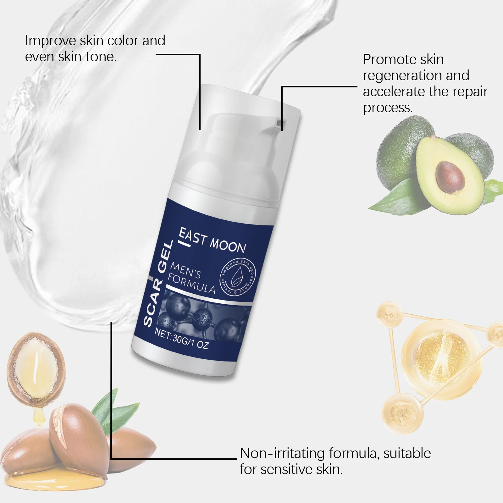 East Moon 30g Men's Skin Care Gel Collagen Scar Reduce Smoothing Skin Moisturize Quick Absorbed Light Lines Nourishing Care Gel - Image 5