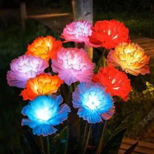 Solar Garden Lights 4 Head Carnation Flower Lamps For Yard Waterproof Outdoor Pathway Pink Lights Christmas Lawn Backyard Decor