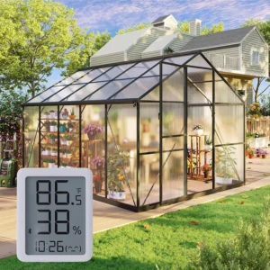 8x10FT Greenhouse Kits with Hygrometer, Polycarbonate Green Houses for Outside Heavy Duty with Aluminum Frame, Customized