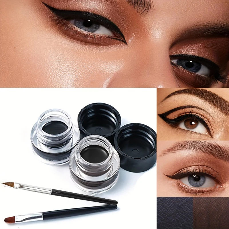 Black Eyeliner Cream Waterproof Beauty Cosmetics Long Lasting Eyeliner Gel Eyeshadow Makeup Tools with Brush Set Matte Eye Liner - Image 3