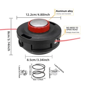 1Pc New Bearing Weeding Head, Mounting Hole M10X1.25Mm, with 1 High-Quality Spring and 2 Rope Outlet Aluminum Buckles, More Durable Bearing Design, No Need to Open the Cover to Thread the Cord, Easy to Release the Cord with Light Pressure, High-Temperature Resistant Design, Suitable for Garden Weedi