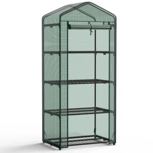 4Tier Mini Greenhouse for Outdoors, Small Green House with Sturdy Frame and Durable Green PE Cover, Portable Greenhouse for Outs