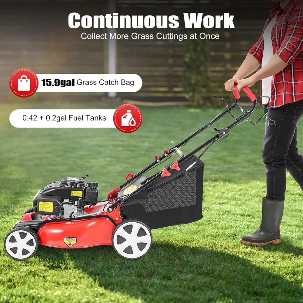 21 140CC 4-Wheel Drive Variable Speed 3-in-1 Gas Lawn Mower with 60L Bag and 8-Position Height Adjustment - Image 6
