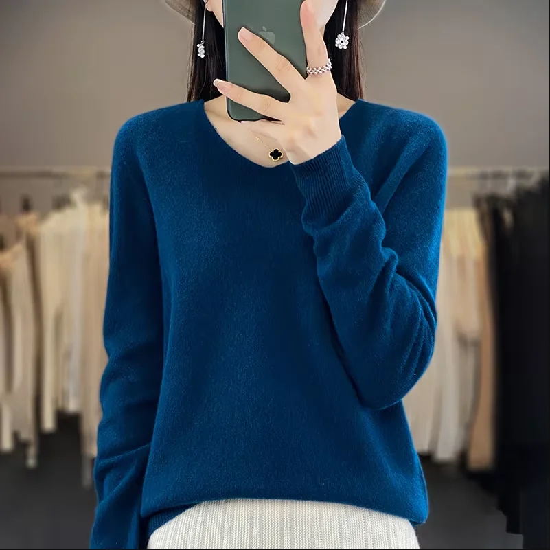 Women 100% Merino Wool Sweater V-Neck Basic Pullover Autumn Winter Cashmere Clothing Long Sleeve Soft Knitwear Tops Solid Color - Image 12