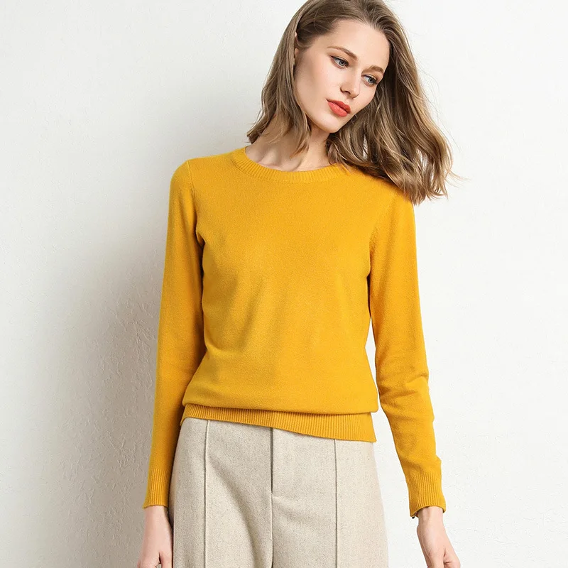 Women Slim O-Neck Solid Pullover Cashmere Wool Blending Sweater Autumn And Winter Long-Sleeved Knit Bottoming Shirt Large Size - Image 14